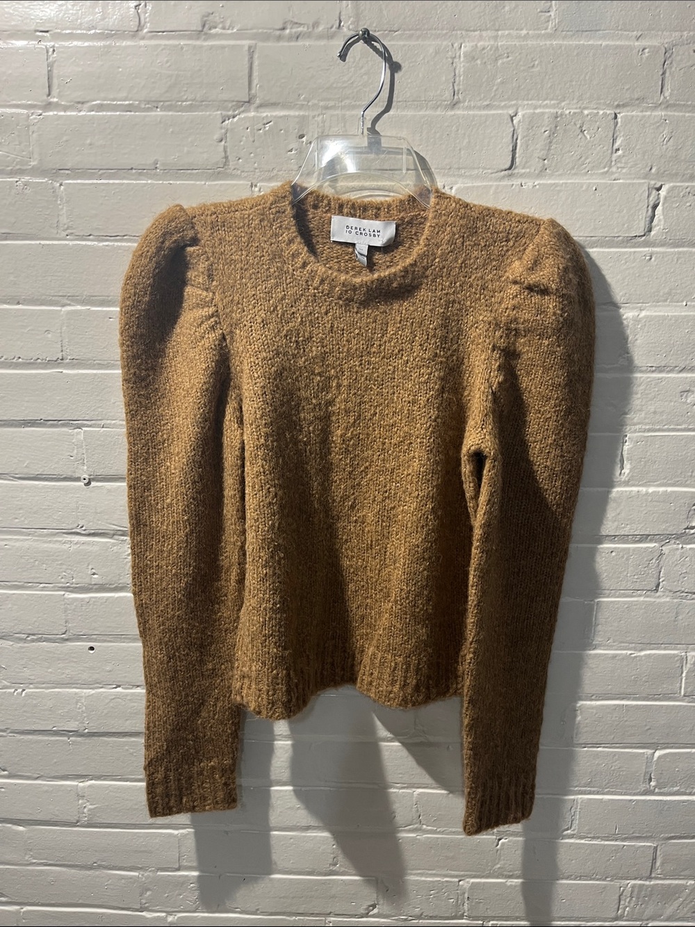 10 Crosby Derek Lam Chestnut Brown Puff-Shoulder Crew Sweater